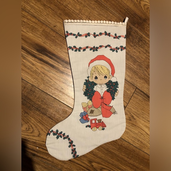 Precious Moments Christmas stocking Boy 90s pastel 1990s Xmas sad eyes vintage - Picture 3 of 7
